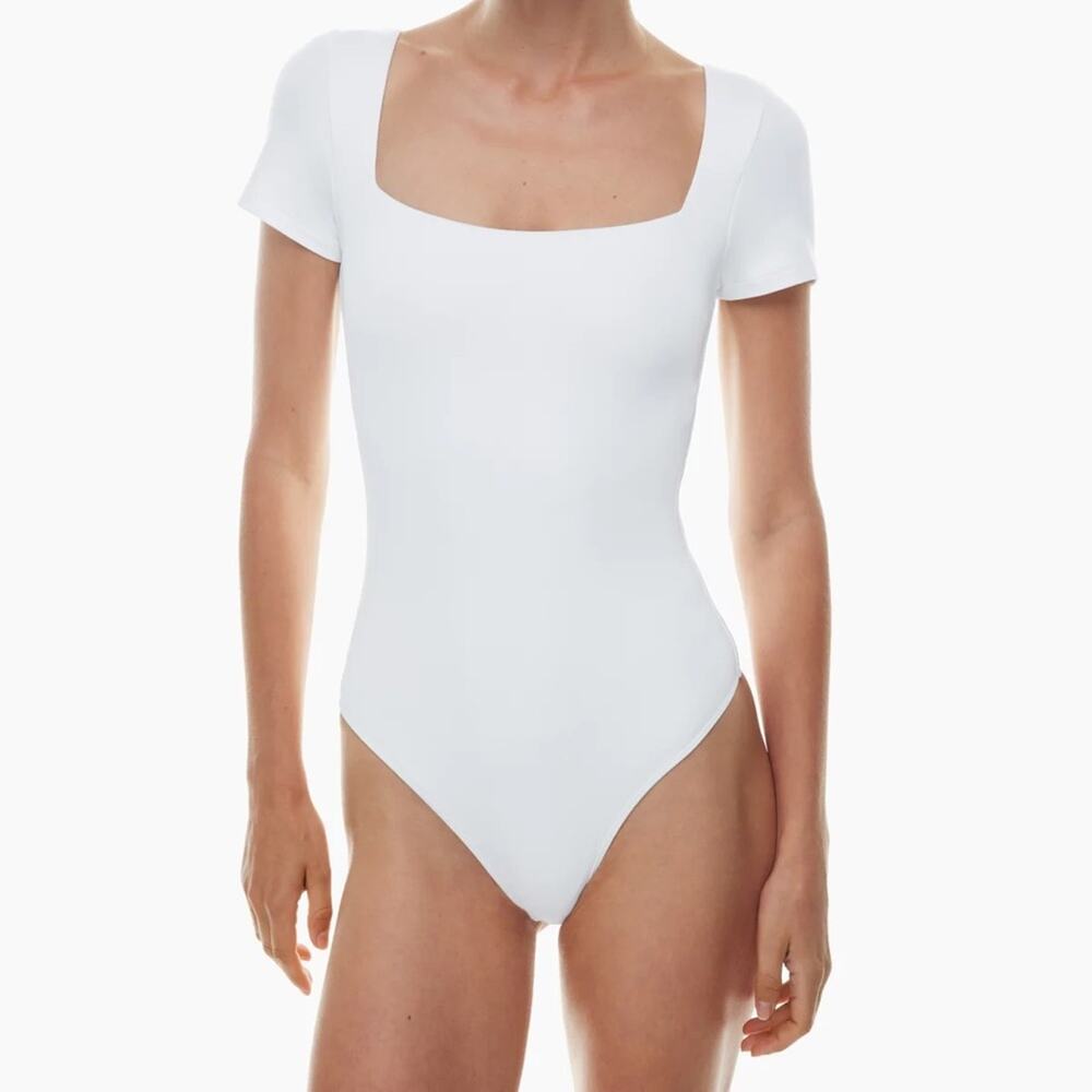 Aritzia White Square Neck Short Sleeve Bodysuit